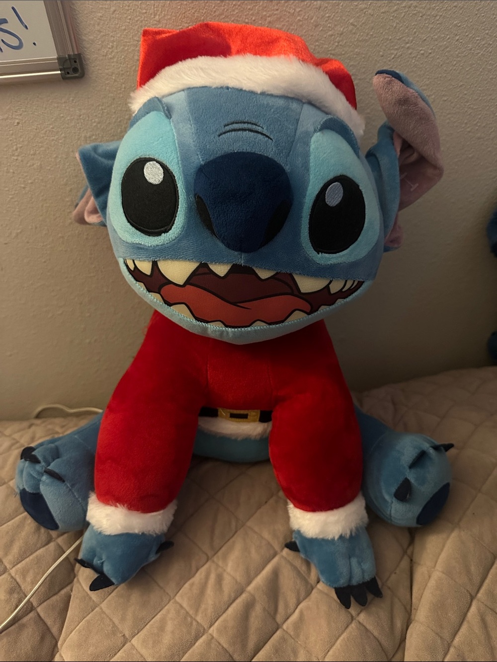 Disney Blue Stitch Plush in Red Santa Outfit